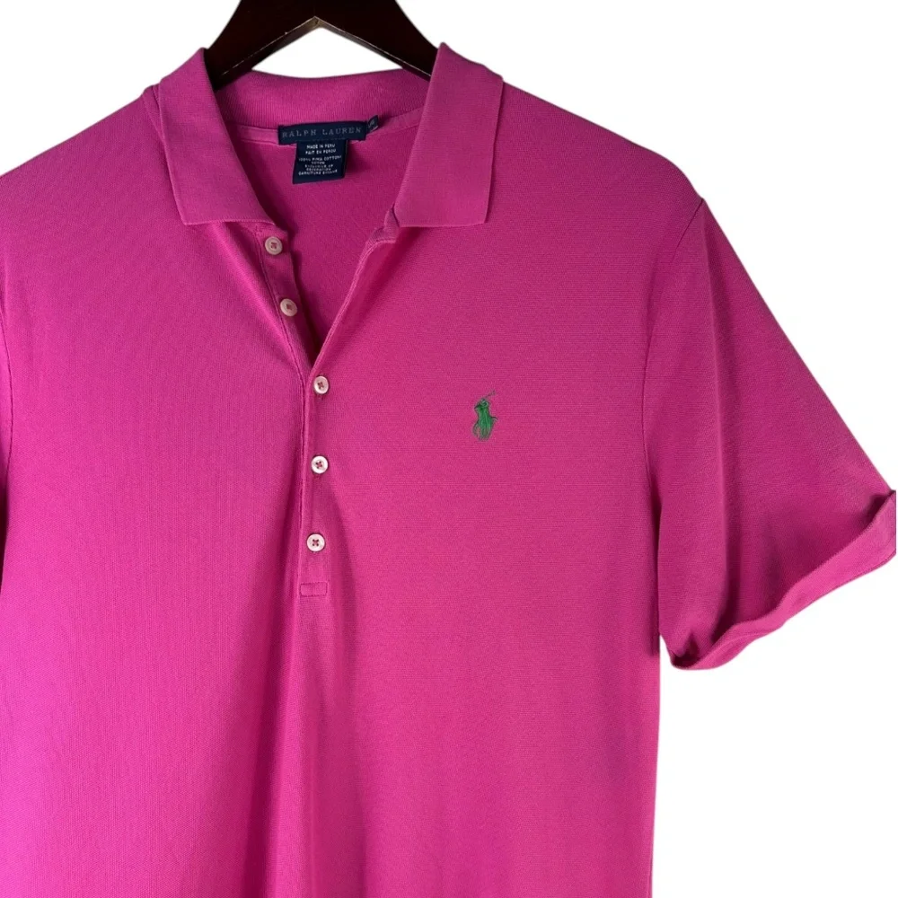 Ralph Lauren Polo Shirt Dress Sz Large 12 14 Hot Pink Flare Swing Tennis Sporty - Picture 3 of 5